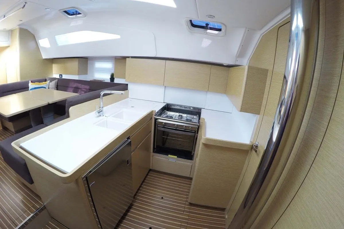Galley of P & B, a Elan Impression 50 sailboat at Split, Croatia
