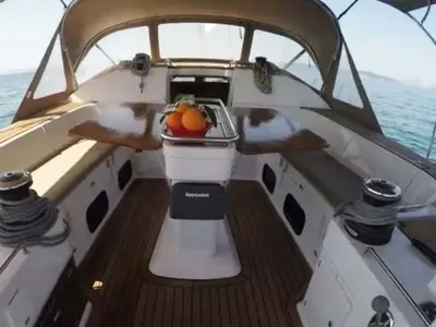 Deck of P & B, a Elan Impression 50 sailboat at Split, Croatia