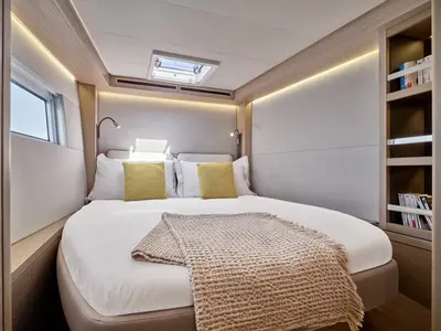 Salon of New Lag 51, a Lagoon 51 catamaran at Olbia, Italy