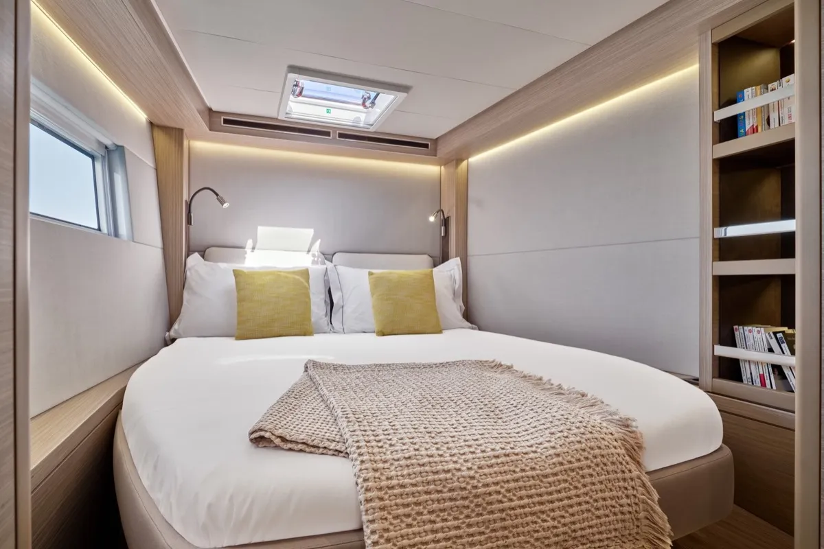 Salon of New Lag 51, a Lagoon 51 catamaran at Olbia, Italy