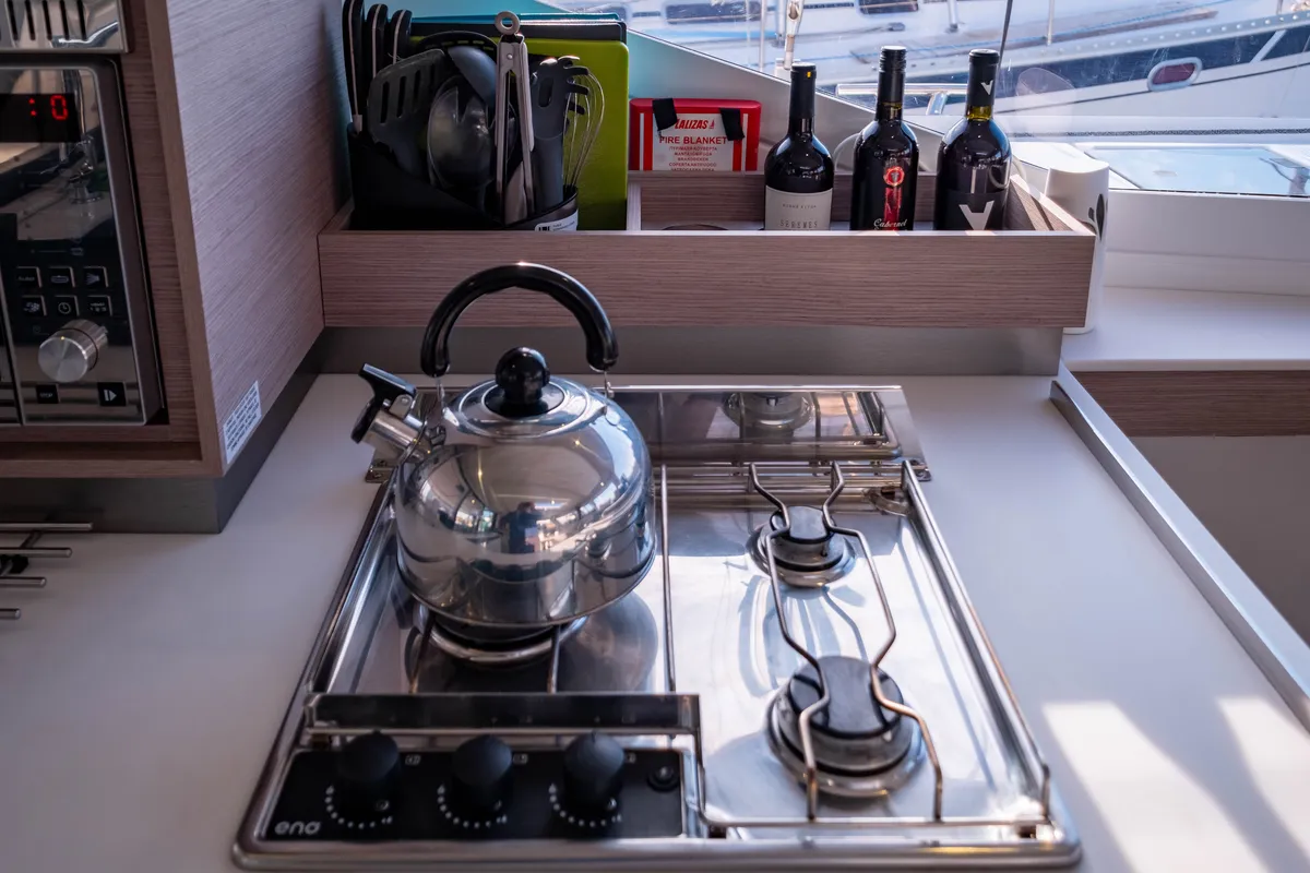 Galley of Zagara, a Fountaine Pajot Isla 40 catamaran at Municipal Unit of Lefkada, Greece