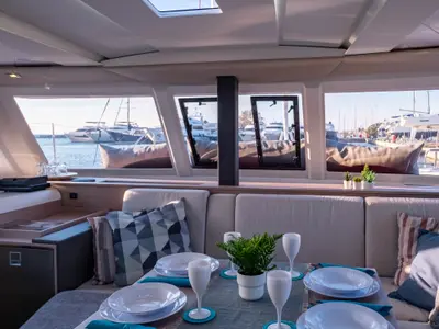 Salon of Zagara, a Fountaine Pajot Isla 40 catamaran at Municipal Unit of Lefkada, Greece