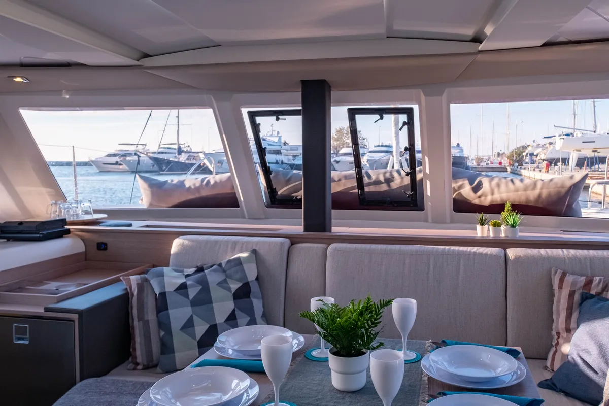 Salon of Zagara, a Fountaine Pajot Isla 40 catamaran at Municipal Unit of Lefkada, Greece