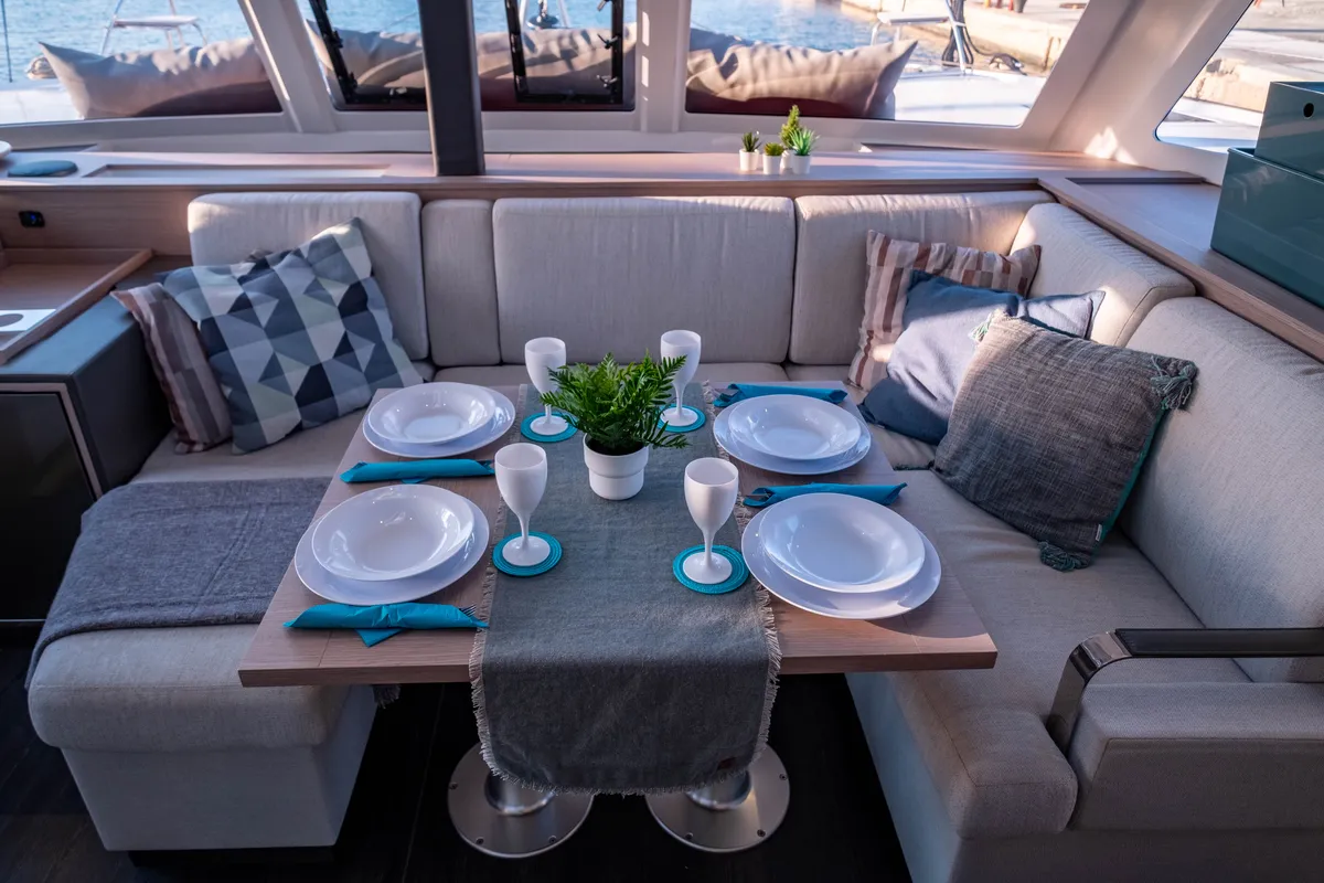 Salon of Zagara, a Fountaine Pajot Isla 40 catamaran at Municipal Unit of Lefkada, Greece