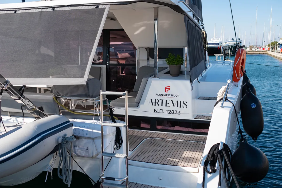 Deck of Zagara, a Fountaine Pajot Isla 40 catamaran at Municipal Unit of Lefkada, Greece