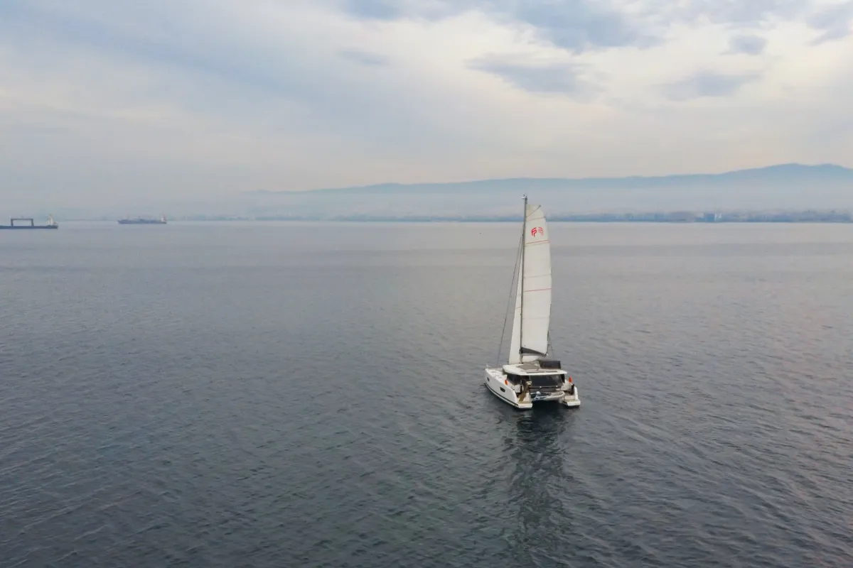 Exterior view of Zagara, a Fountaine Pajot Isla 40 catamaran at Municipal Unit of Lefkada, Greece
