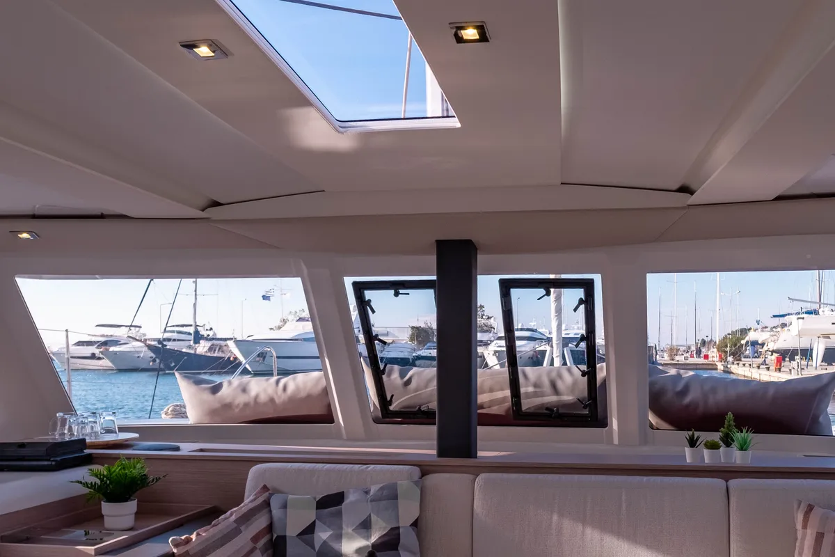 Salon of Zagara, a Fountaine Pajot Isla 40 catamaran at Municipal Unit of Lefkada, Greece