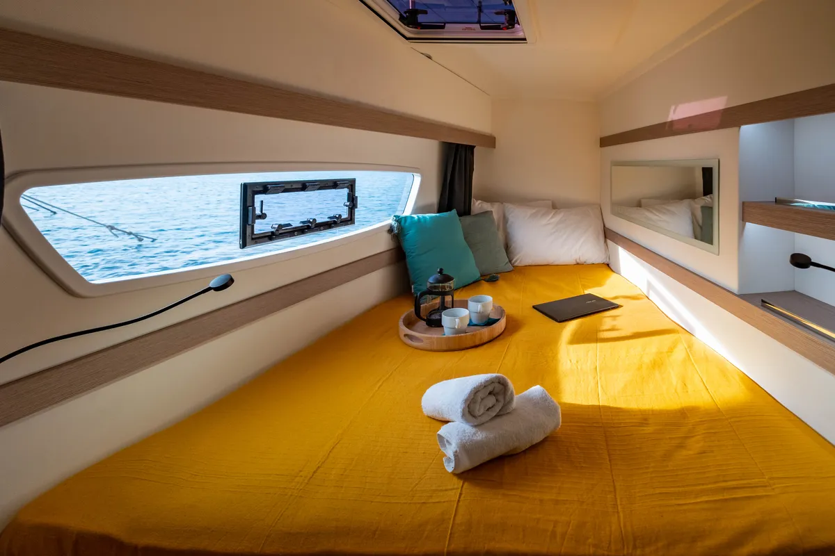 Cabin on Zagara, a Fountaine Pajot Isla 40 catamaran at Municipal Unit of Lefkada, Greece