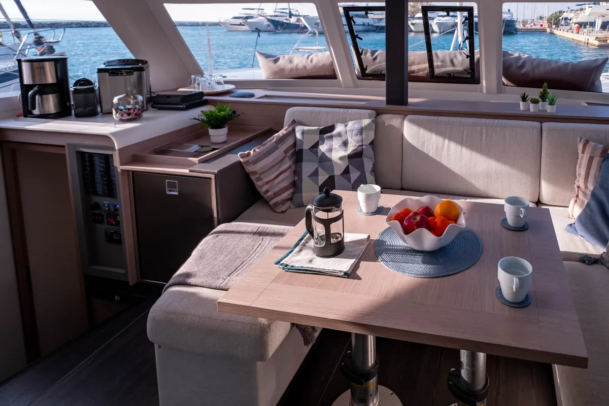 Salon of Zagara, a Fountaine Pajot Isla 40 catamaran at Municipal Unit of Lefkada, Greece