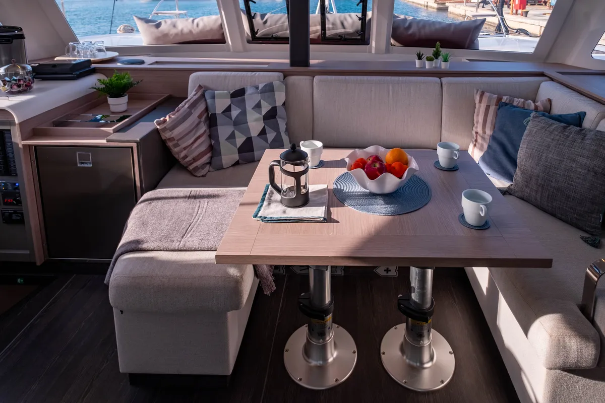 Salon of Zagara, a Fountaine Pajot Isla 40 catamaran at Municipal Unit of Lefkada, Greece