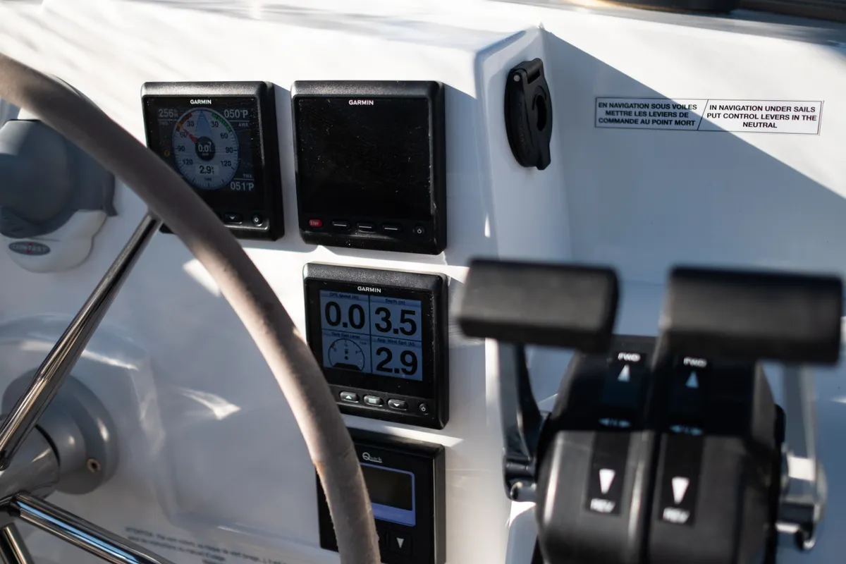 Cockpit of Zagara, a Fountaine Pajot Isla 40 catamaran at Municipal Unit of Lefkada, Greece
