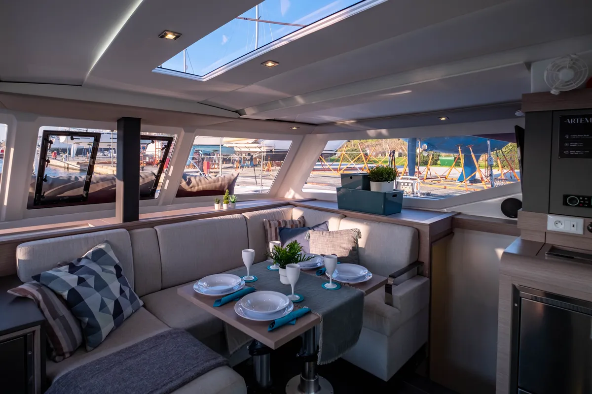 Salon of Zagara, a Fountaine Pajot Isla 40 catamaran at Municipal Unit of Lefkada, Greece