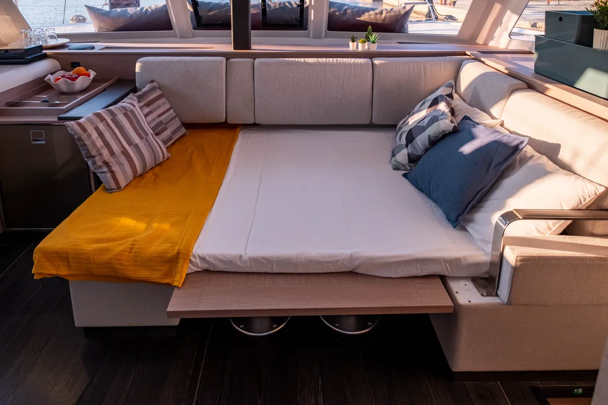 Salon of Zagara, a Fountaine Pajot Isla 40 catamaran at Municipal Unit of Lefkada, Greece