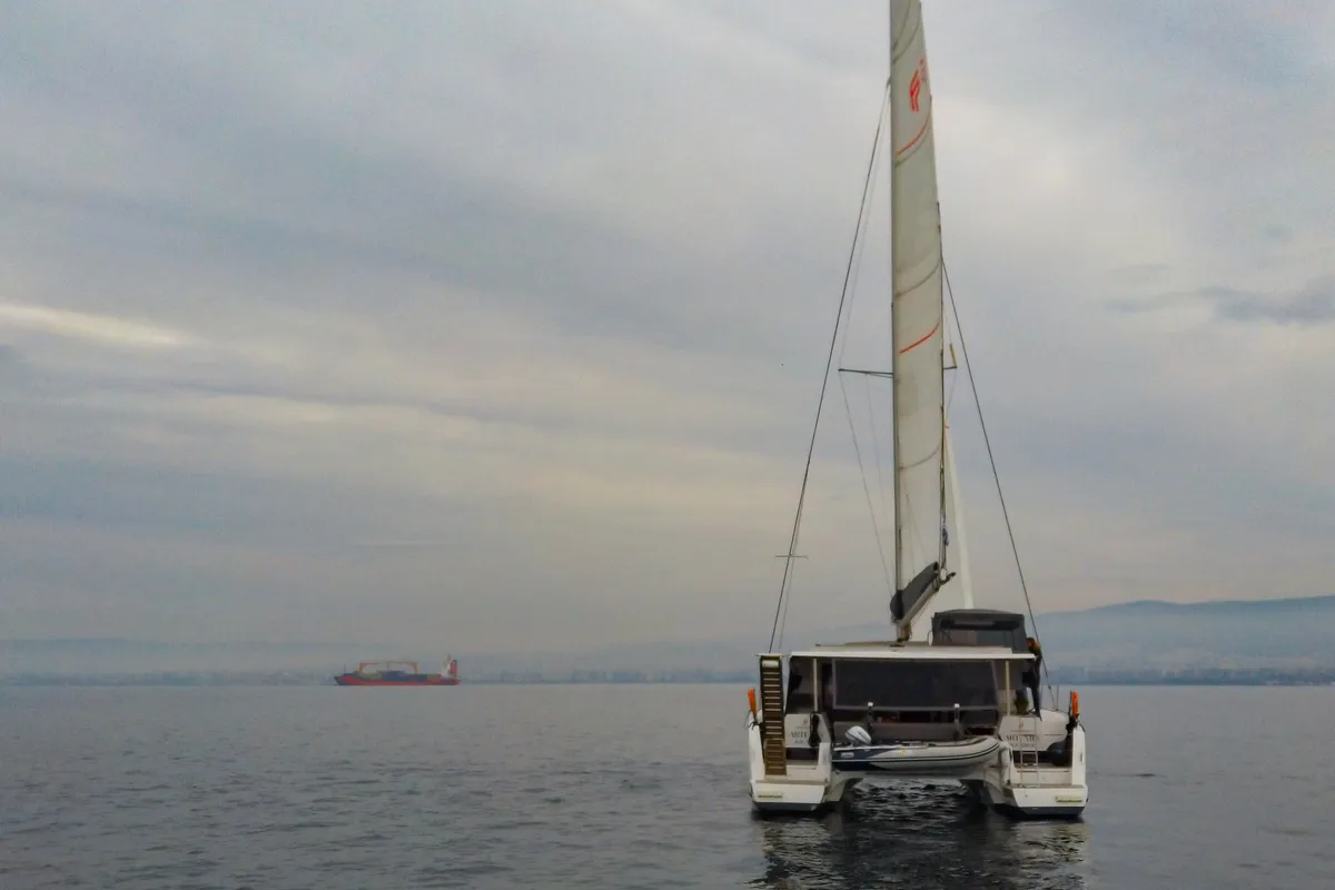 Exterior view of Zagara, a Fountaine Pajot Isla 40 catamaran at Municipal Unit of Lefkada, Greece