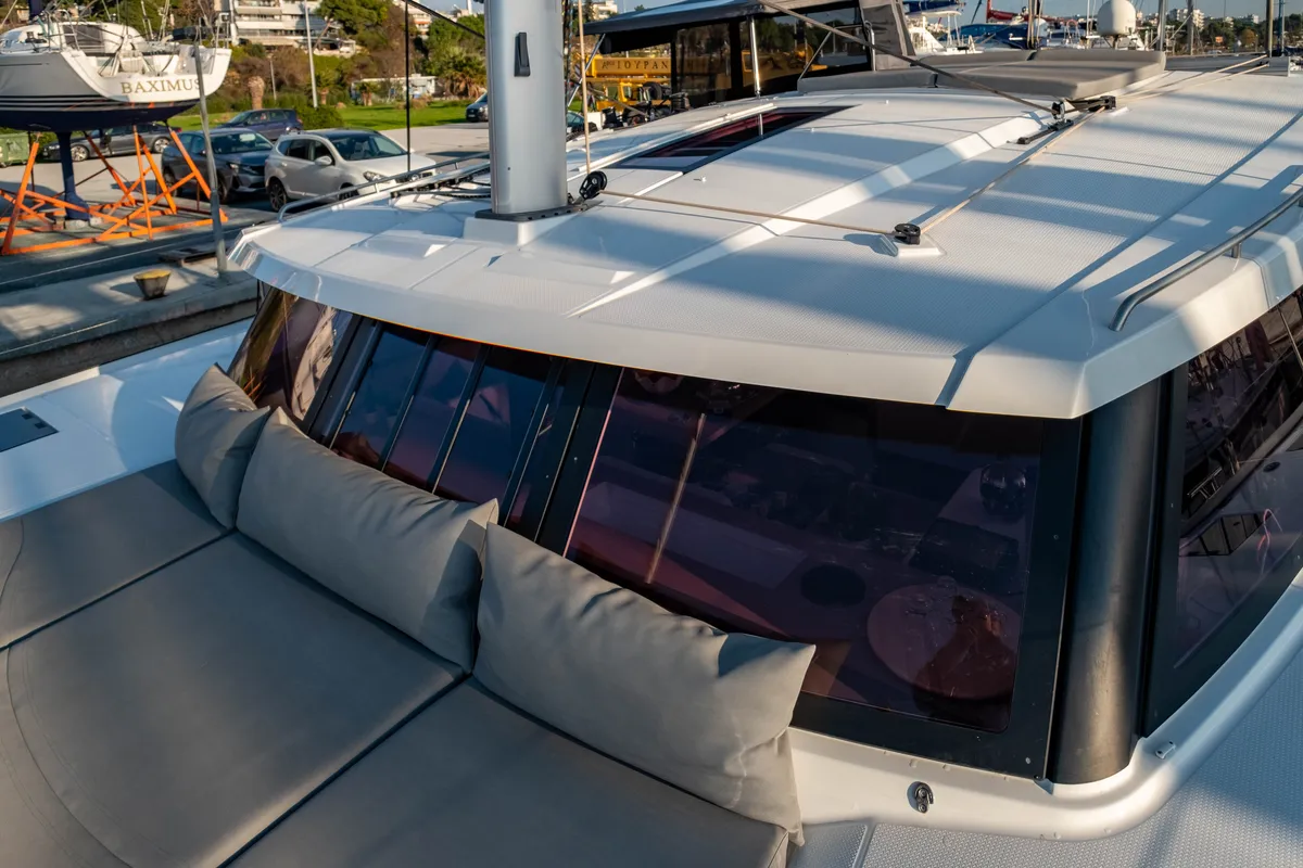 Deck of Zagara, a Fountaine Pajot Isla 40 catamaran at Municipal Unit of Lefkada, Greece