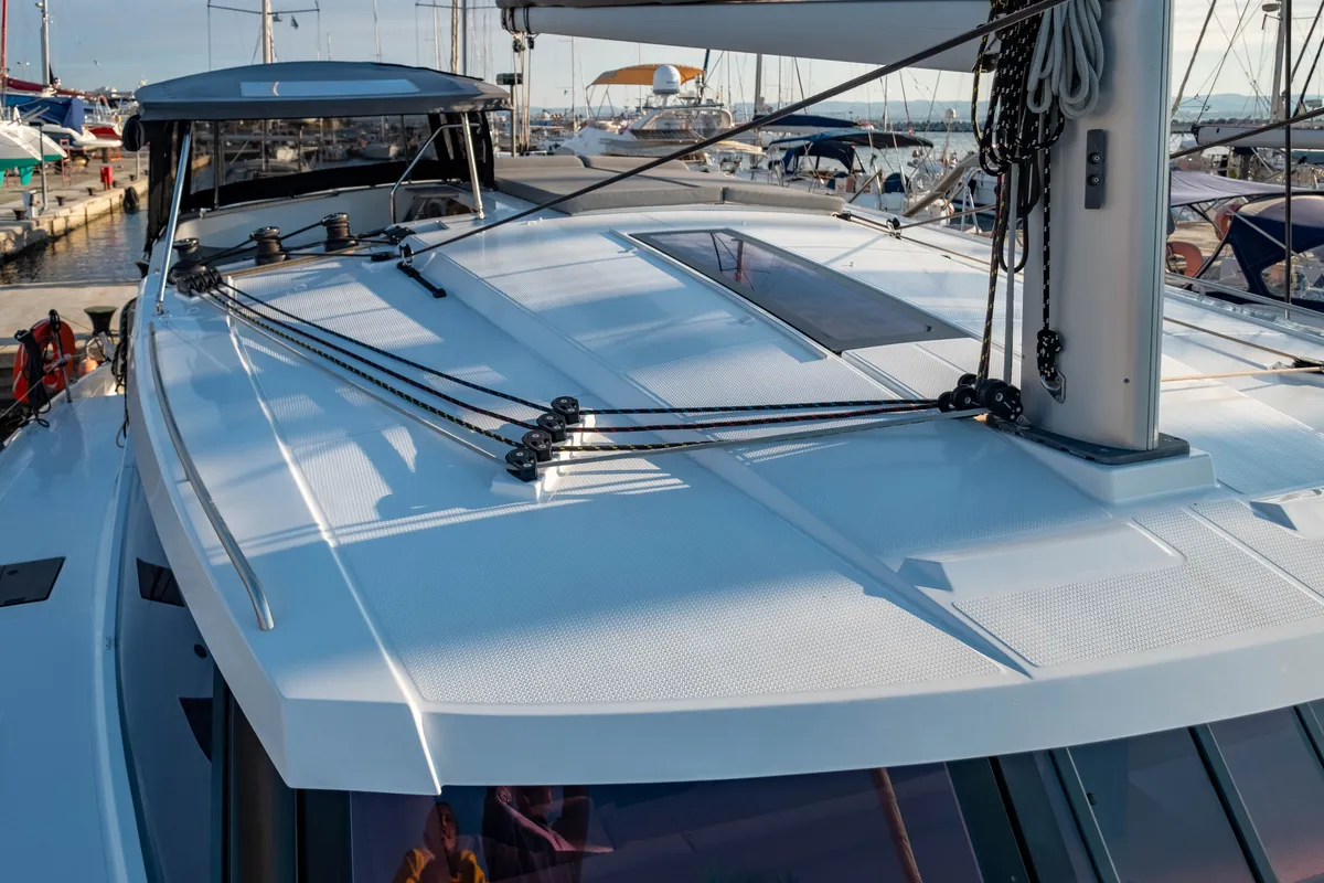 Deck of Zagara, a Fountaine Pajot Isla 40 catamaran at Municipal Unit of Lefkada, Greece