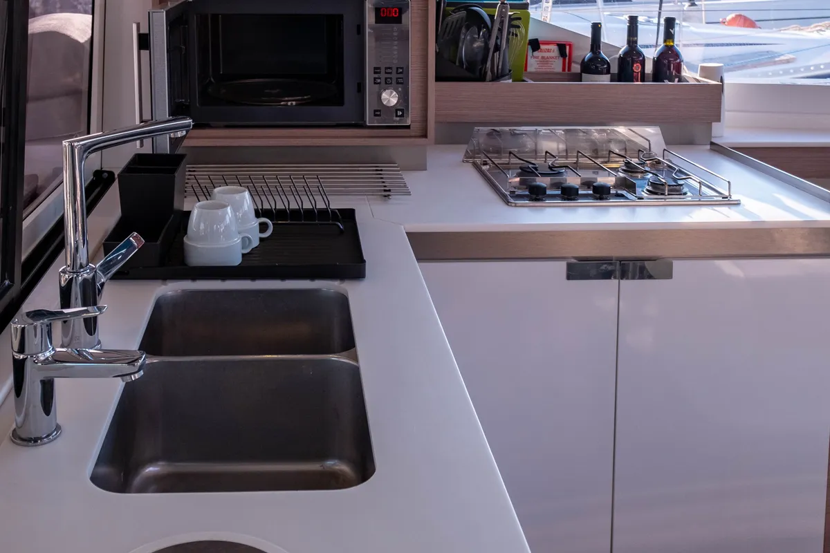 Galley of Zagara, a Fountaine Pajot Isla 40 catamaran at Municipal Unit of Lefkada, Greece