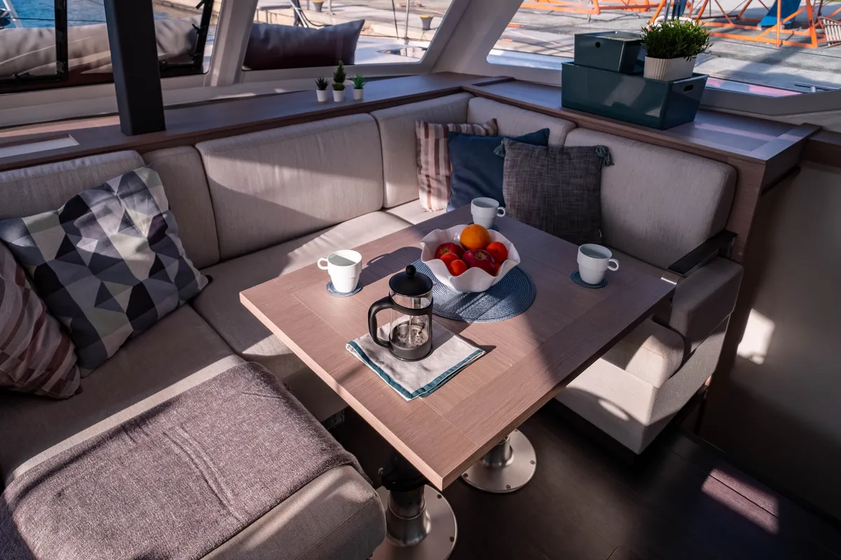 Salon of Zagara, a Fountaine Pajot Isla 40 catamaran at Municipal Unit of Lefkada, Greece