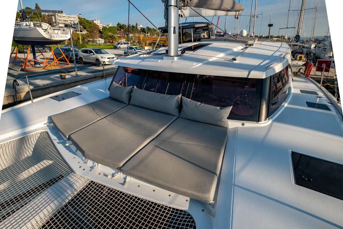 Deck of Zagara, a Fountaine Pajot Isla 40 catamaran at Municipal Unit of Lefkada, Greece