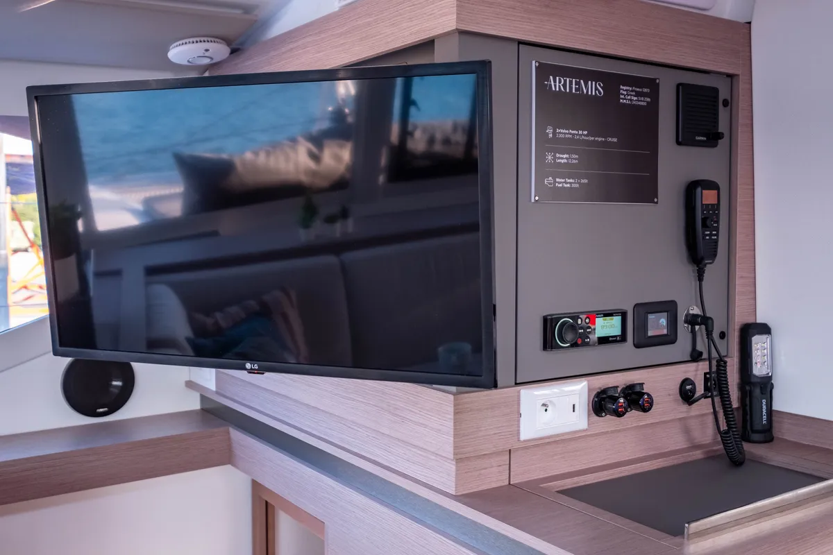 Salon of Zagara, a Fountaine Pajot Isla 40 catamaran at Municipal Unit of Lefkada, Greece