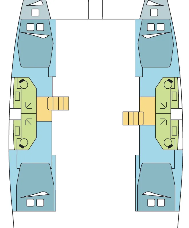 Floor plan of Grande Amore, a Bali 4.5 catamaran at Punat, Croatia
