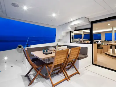 Deck of Grande Amore, a Bali 4.5 catamaran at Punat, Croatia
