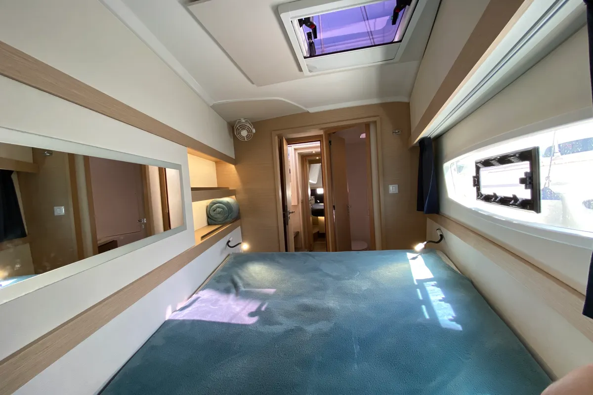 Cabin on Papaya, a Fountaine Pajot Lucia 40 catamaran at Ibiza, Spain