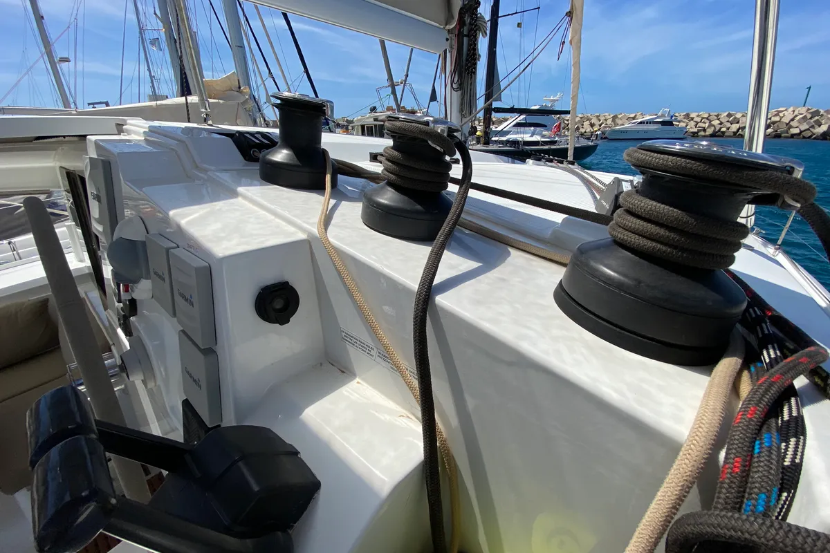 Papaya, a Fountaine Pajot Lucia 40 catamaran at Ibiza, Spain