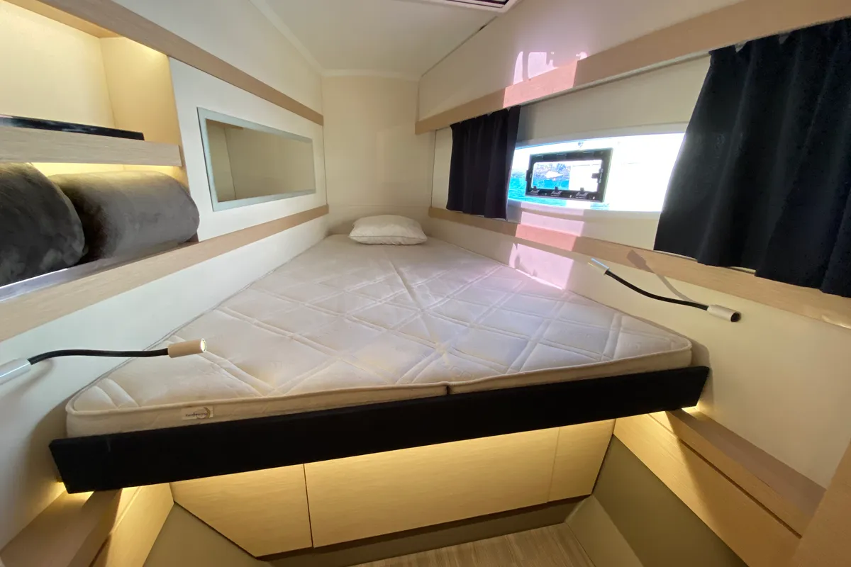 Cabin on Papaya, a Fountaine Pajot Lucia 40 catamaran at Ibiza, Spain