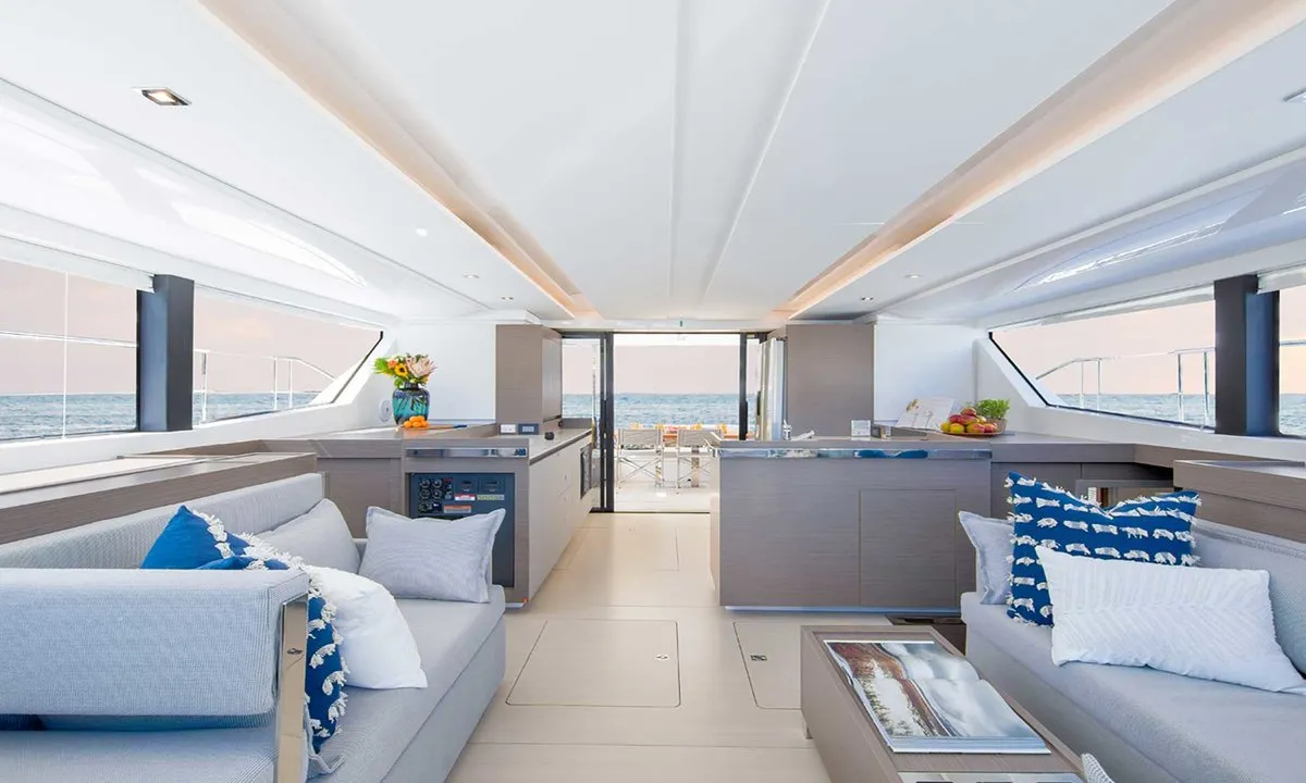 Salon of Moorings 464PC Exclusive, a Leopard 46PC catamaran at Road Town, British Virgin Islands