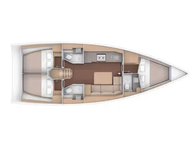 Floor plan of Blu, a Dufour 390 sailboat at Nea Peramos, Greece