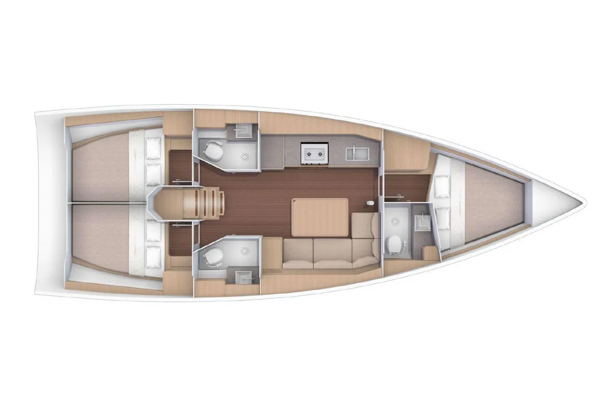 Floor plan of Blu, a Dufour 390 sailboat at Nea Peramos, Greece