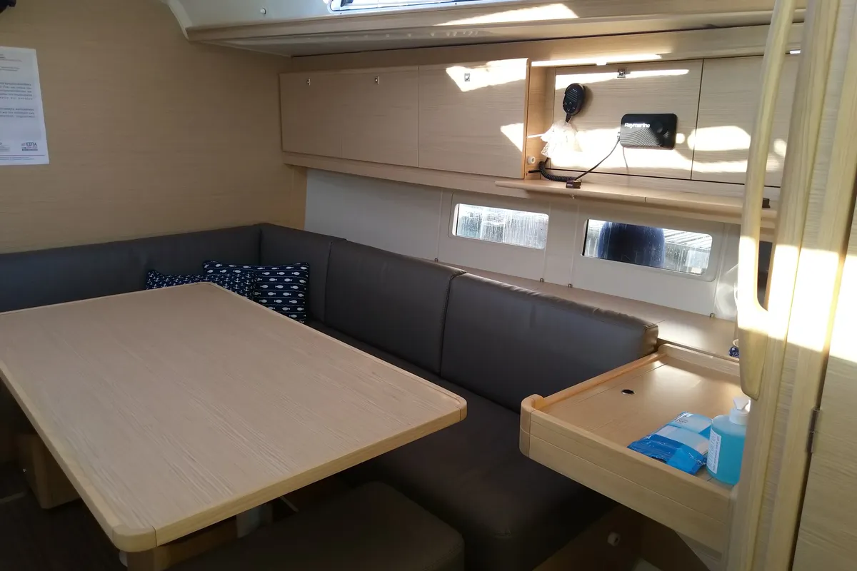 Salon of Blu, a Dufour 390 sailboat at Nea Peramos, Greece