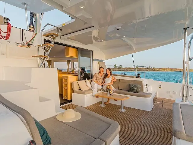 Deck of Amfitrite, a Lagoon 42 catamaran at Grad Trogir, Croatia