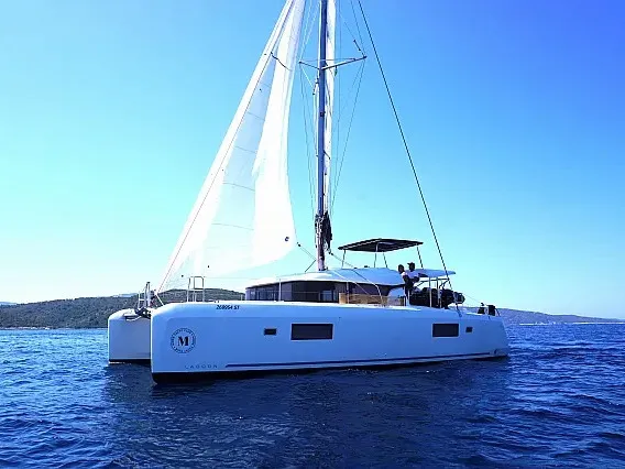 Exterior view of Amfitrite, a Lagoon 42 catamaran at Grad Trogir, Croatia