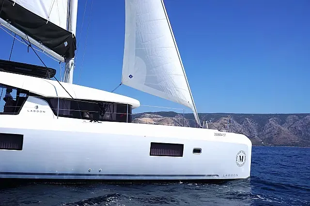 Exterior view of Amfitrite, a Lagoon 42 catamaran at Grad Trogir, Croatia