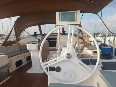 Cockpit of April, a Elan Impression 50 sailboat at Pirovac, Croatia