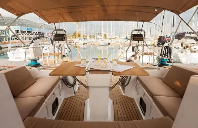 Deck of April, a Elan Impression 50 sailboat at Pirovac, Croatia