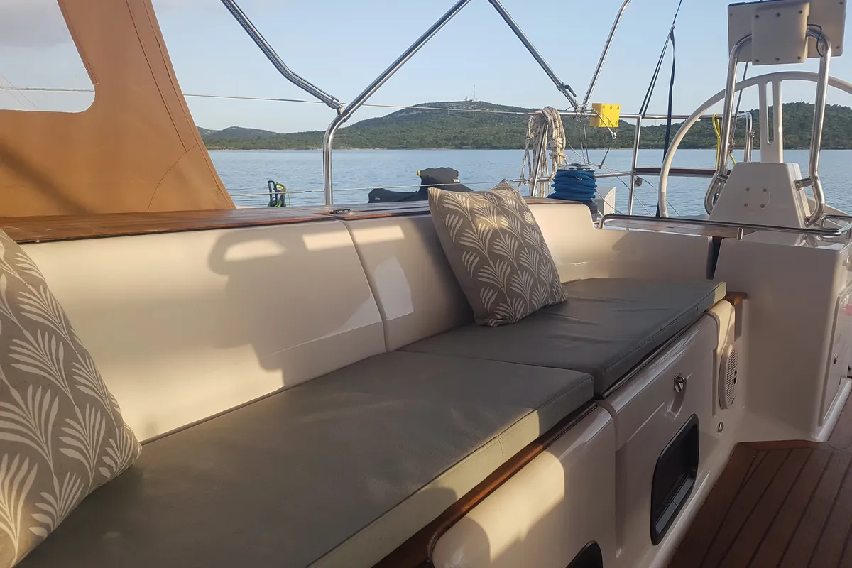 Deck of April, a Elan Impression 50 sailboat at Pirovac, Croatia