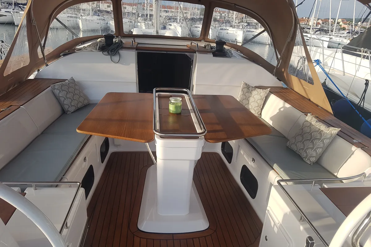 Deck of April, a Elan Impression 50 sailboat at Pirovac, Croatia
