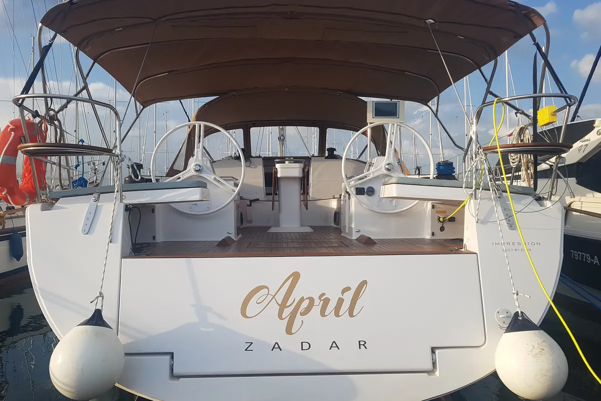 Exterior view of April, a Elan Impression 50 sailboat at Pirovac, Croatia