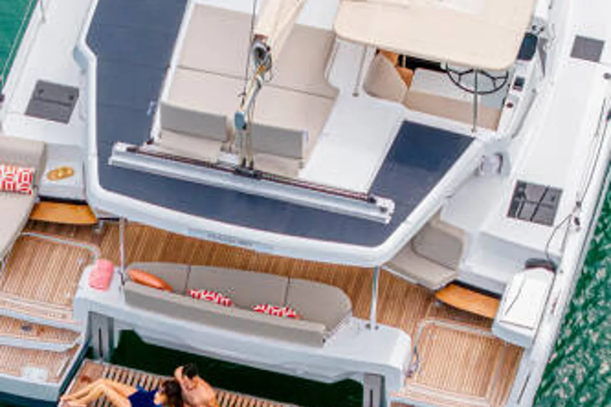 Exterior view of FP 41, a Fountaine Pajot New 41 catamaran at es Jonquet, Spain