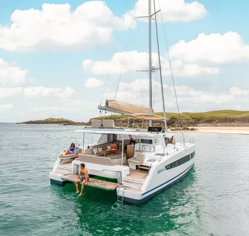 Exterior view of FP 41, a Fountaine Pajot New 41 catamaran at es Jonquet, Spain