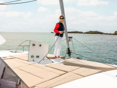 Cockpit of FP 41, a Fountaine Pajot New 41 catamaran at es Jonquet, Spain