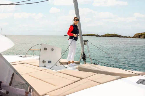 Cockpit of FP 41, a Fountaine Pajot New 41 catamaran at es Jonquet, Spain