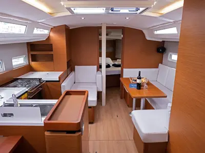 Salon of Sky Kiss, a Jeanneau Sun Odyssey 410 sailboat at Split, Croatia