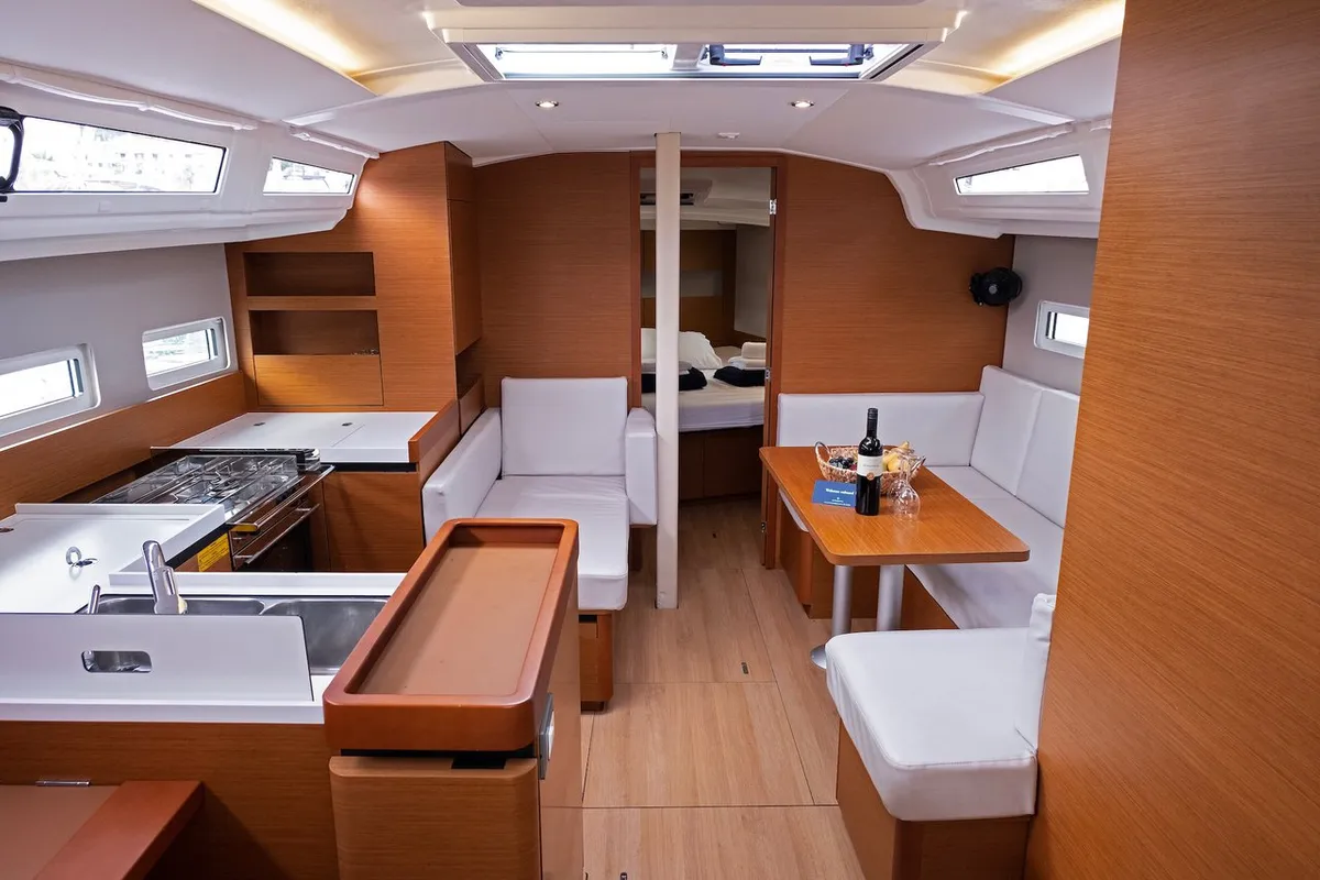 Salon of Sky Kiss, a Jeanneau Sun Odyssey 410 sailboat at Split, Croatia