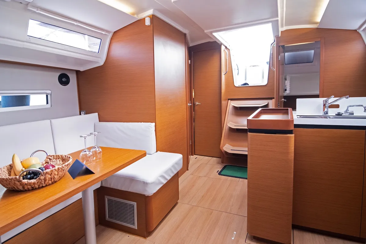 Salon of Sky Kiss, a Jeanneau Sun Odyssey 410 sailboat at Split, Croatia