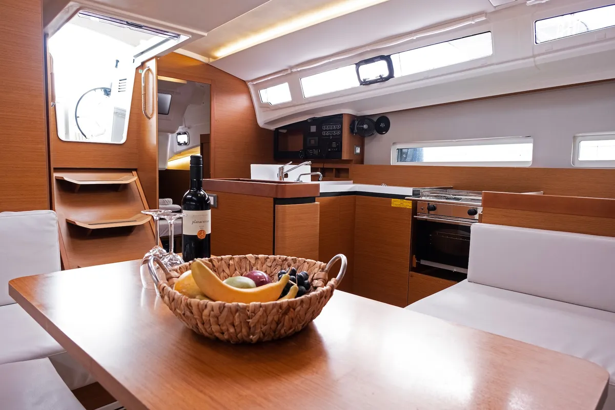 Salon of Sky Kiss, a Jeanneau Sun Odyssey 410 sailboat at Split, Croatia