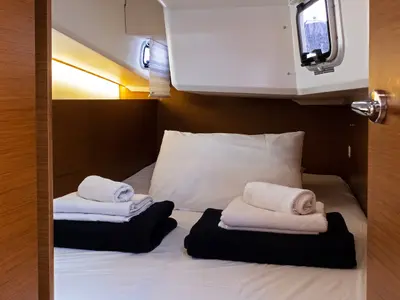 Cabin on Sky Kiss, a Jeanneau Sun Odyssey 410 sailboat at Split, Croatia